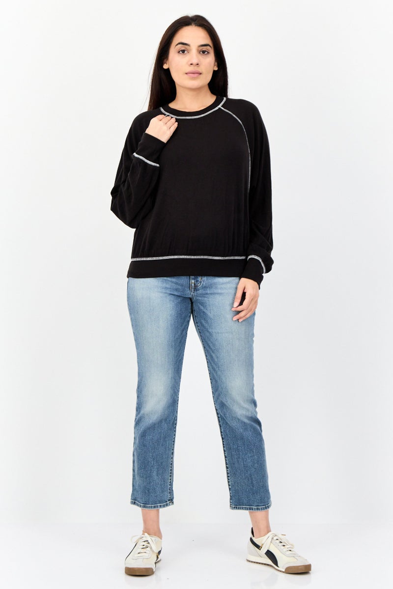 NIA Women Round Neck Plain Sweater, Black - Image 4